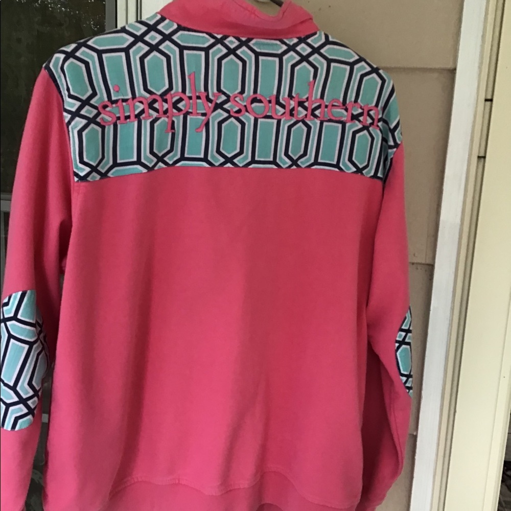 Top Simply Southern Women’s large pink & aqua sweatshirt zip front EUC - Picture 7 of 12